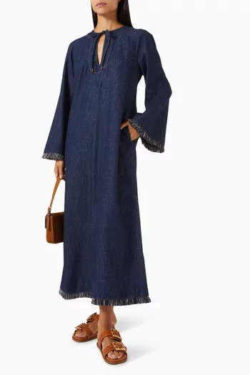 Rhiannon Fringe Midi Dress in Denim