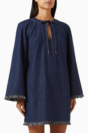 Rhiannon Fringe Mini Dress in Denim