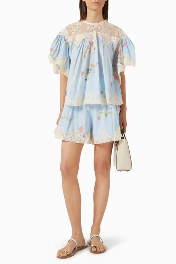 Lucky Oversized Lace Trim Blouse in Cotton