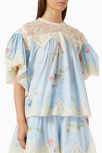 Lucky Oversized Lace Trim Blouse in Cotton