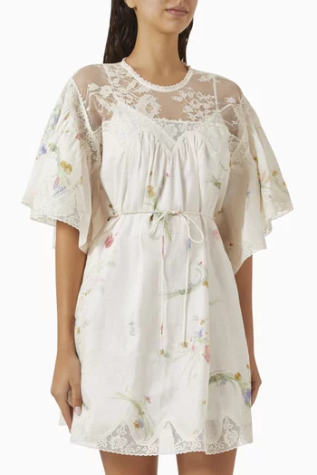Lucky Lace-trim Mini Dress in Linen