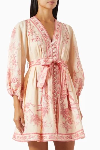 Lucky Plunge Mini Dress in Linen