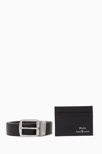 Slim Card Case & Belt Gift Set in Leather