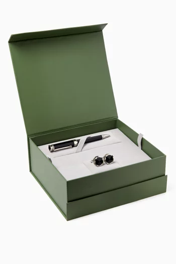 NeroUno Ballpoint Pen & Cufflinks in Steel