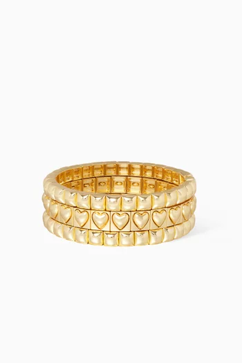 The Puffy Heart Stud Bracelet Stack in Gold-plated Metal, Set of 3
