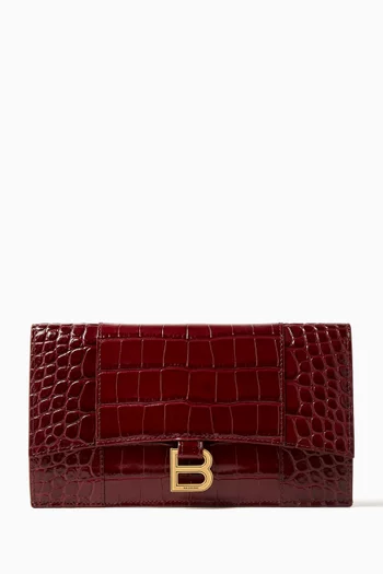 Small Hourglass Flat Pouch in Croc-embossed Calfskin