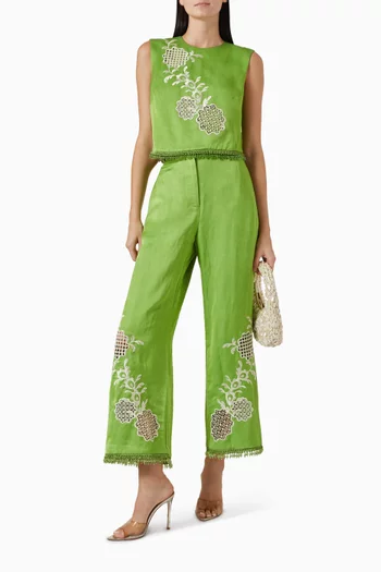 Luisa Embroidered Top in Linen Blend