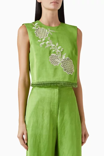 Luisa Embroidered Top in Linen Blend