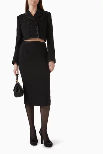 Double-breasted Crop Blazer in Wool Crepe