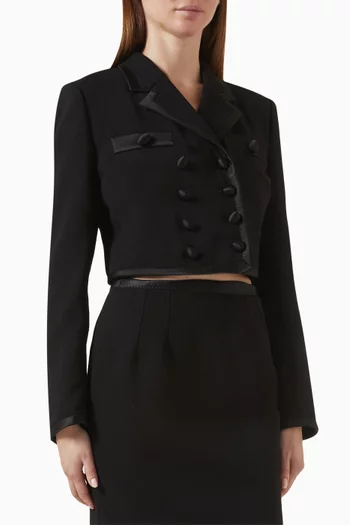Double-breasted Crop Blazer in Wool Crepe