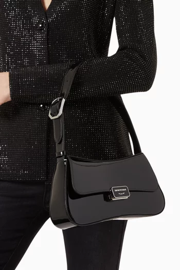 Logo Buckle Shoulder Bag in Patent Faux Leather