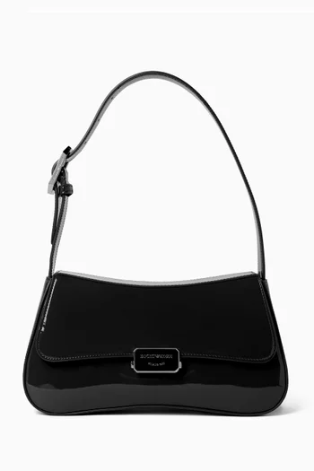 Logo Buckle Shoulder Bag in Patent Faux Leather