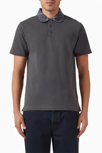 Check-collar Polo Shirt in Cotton