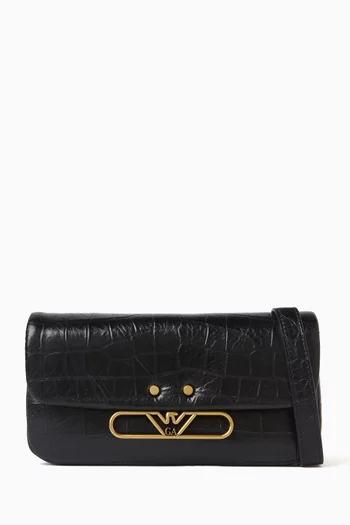 Eagle Logo Crossbody Bag in Croc-embossed Leather