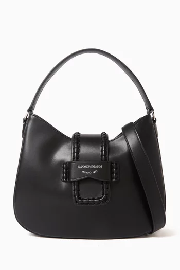 Braided-trim Hobo Bag in Leather