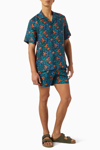 قميص بولينغ بنقشة زهور استوائية كتان