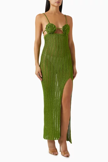 Crochet Rose Maxi Dress in Metallic Viscose
