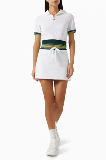 Tennis Cropped Hooded Top in Textured Velour
