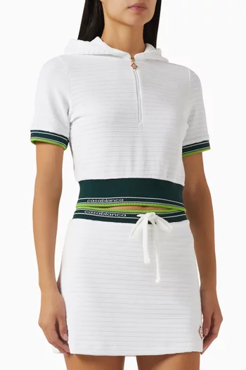 Tennis Cropped Hooded Top in Textured Velour