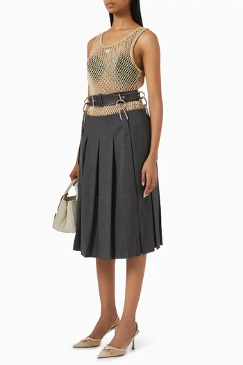 Belted Box Pleat Midi Skirt in Virgin-wool