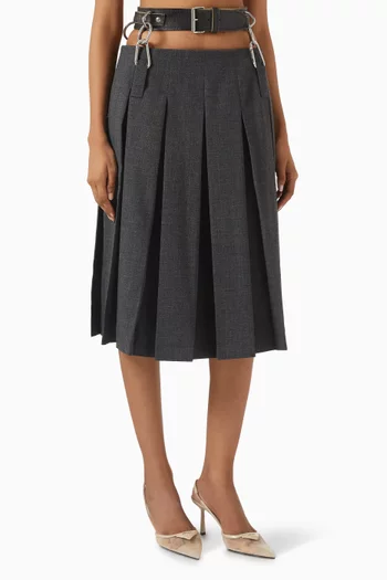 Belted Box Pleat Midi Skirt in Virgin-wool