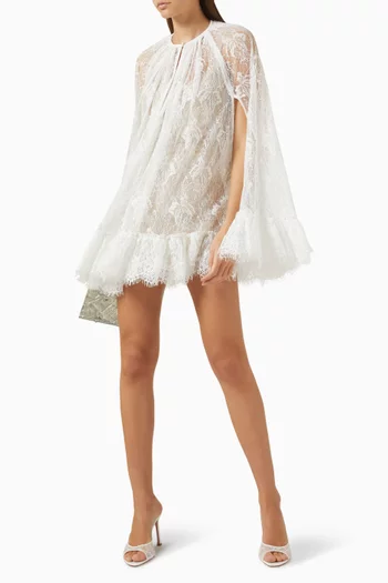 Cape-sleeve Mini Dress in Lace