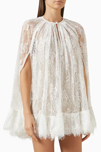 Cape-sleeve Mini Dress in Lace