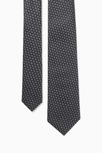 Geometric-motif Tie in Silk-jacquard