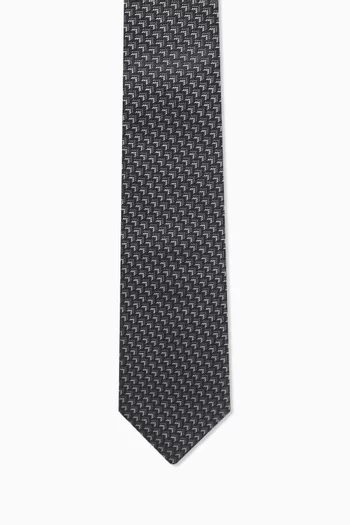 Geometric-motif Tie in Silk-jacquard
