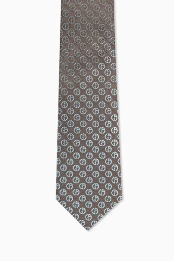 Logo Tie in Silk Jacquard