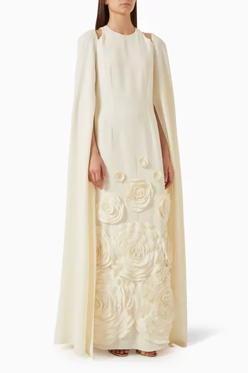 Quincy 3D Floral Applique Dress in Crepe