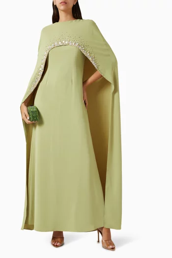 Adira Embellished Cape Dress in Crepe