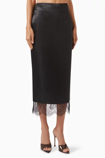 Lace-hem Midi Skirt in Linen