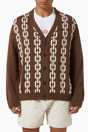 Chain Intarsia Cardigan in Cotton Knit