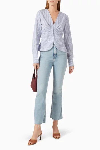 Striped Ruched Shirt in Cotton-poplin