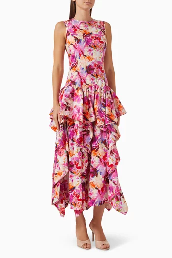 Mural Ruffle Dress in Cotton Poplin