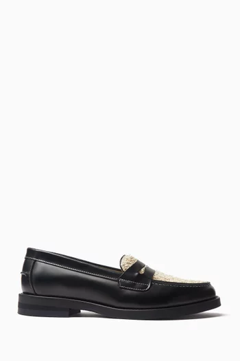 Wilde Habana Penny Loafers in Leather & Raffia