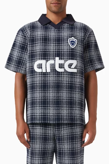 Plaid Football Polo Shirt in Cotton-blend