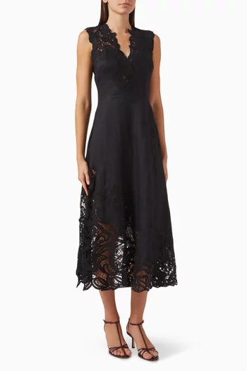 Olivette Lace-panel Dress in Linen