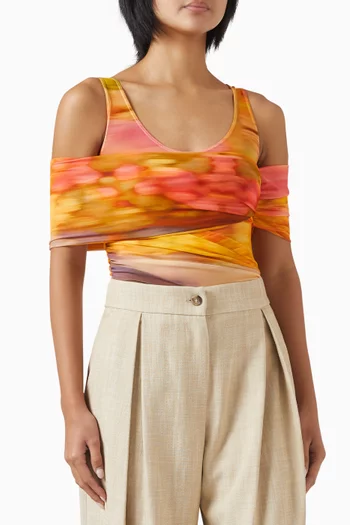 Asymmetrical Landscape-print Bodysuit in Jersey