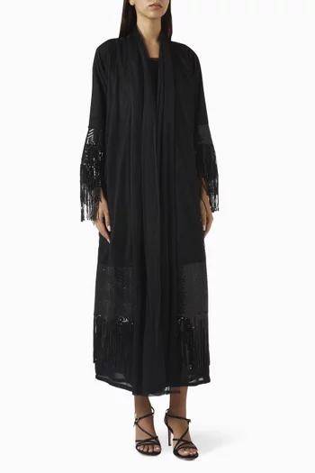 Embellished Fringe Abaya in Chiffon & Tulle