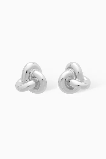 Double Knot Stud Earrings in Silver-tone Brass