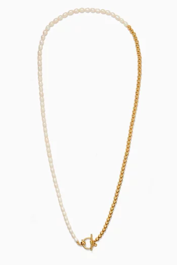 Long Toggle Pearl Necklace in Gold-tone Brass