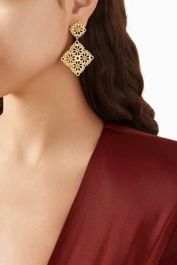 Flower Lace Drop Earrings in Gold-tone Brass