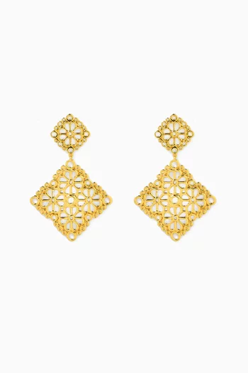 Flower Lace Drop Earrings in Gold-tone Brass