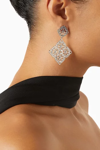 Lace Drop Earrings in Silver-tone Brass