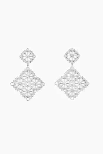 Lace Drop Earrings in Silver-tone Brass