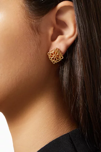 Floral Stud Earrings in Gold-tone Brass