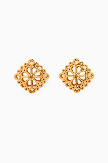 Floral Stud Earrings in Gold-tone Brass