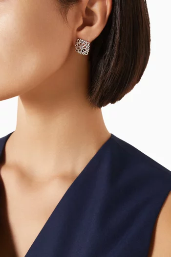 Floral Stud Earrings in Silver-tone Brass